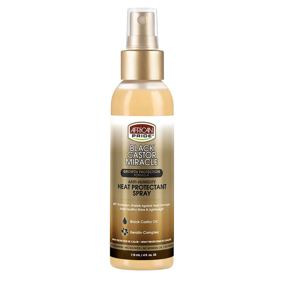 African Pride Black Castor Miracle Anti Humidity Heat Protectant Spray, 4 Oz.