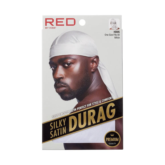 Red Silky Satin Durag White