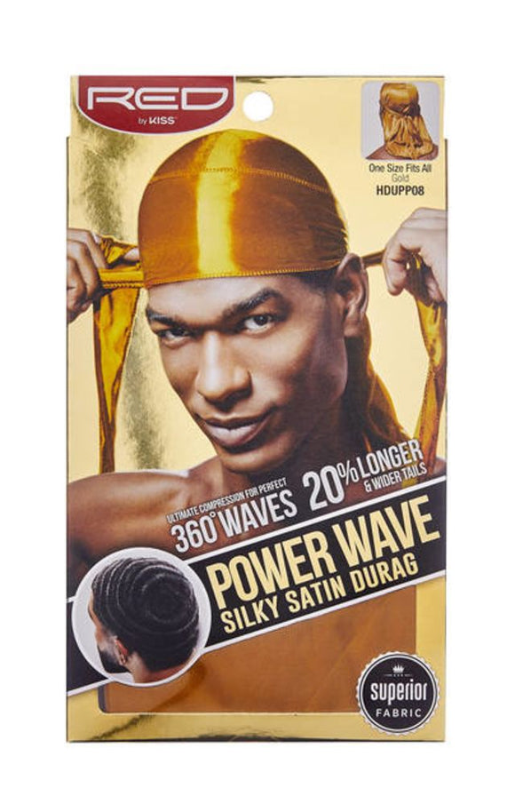 Red Power Wave Silky Satin Durag Gold