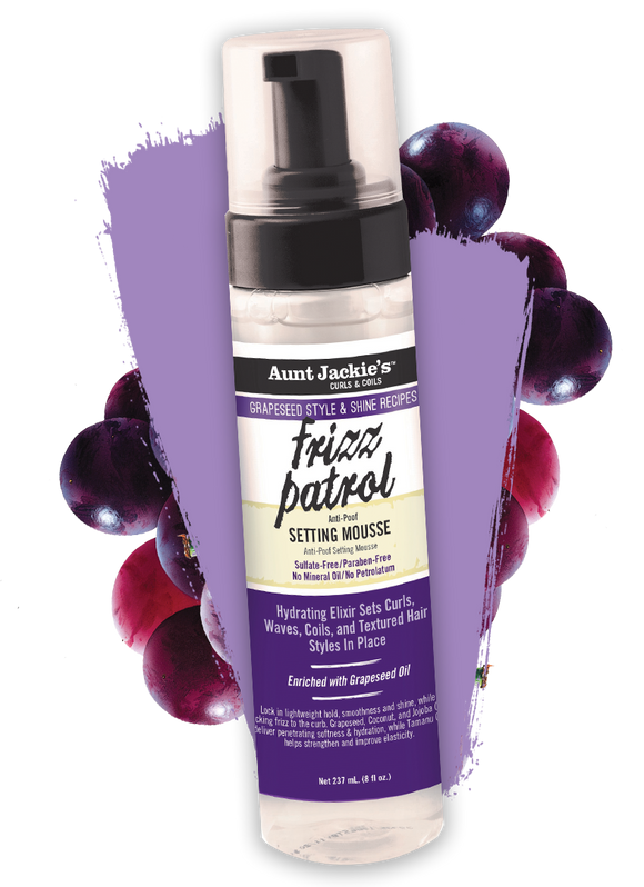 Aunt Jackie’s Grapeseed Style & Shine Recipes Frizz Patrol setting moose